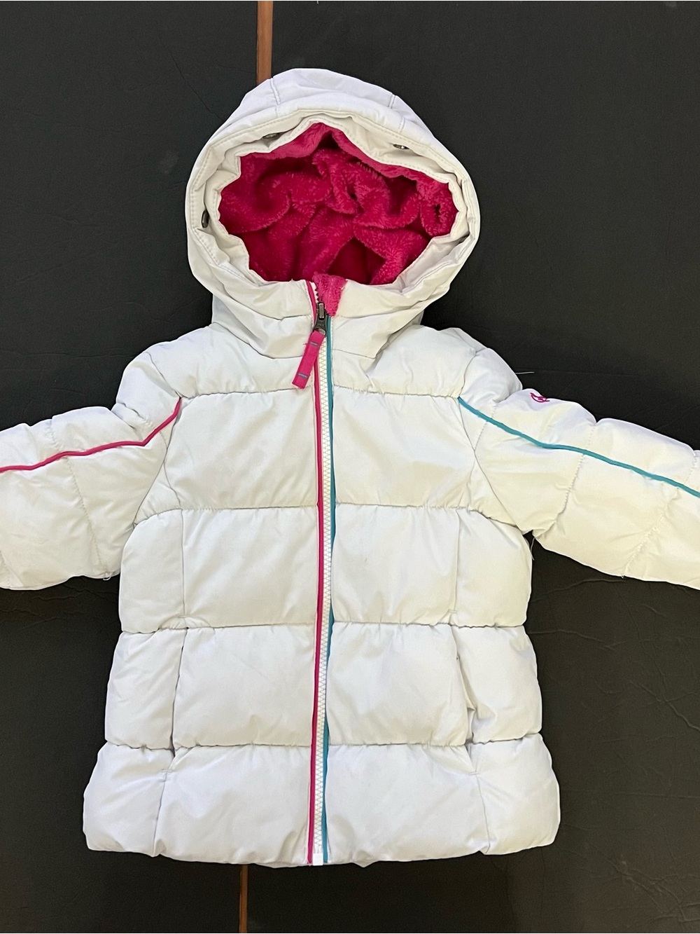 Snozu 3T kids girls White Puffer Jacket with Pink Lining